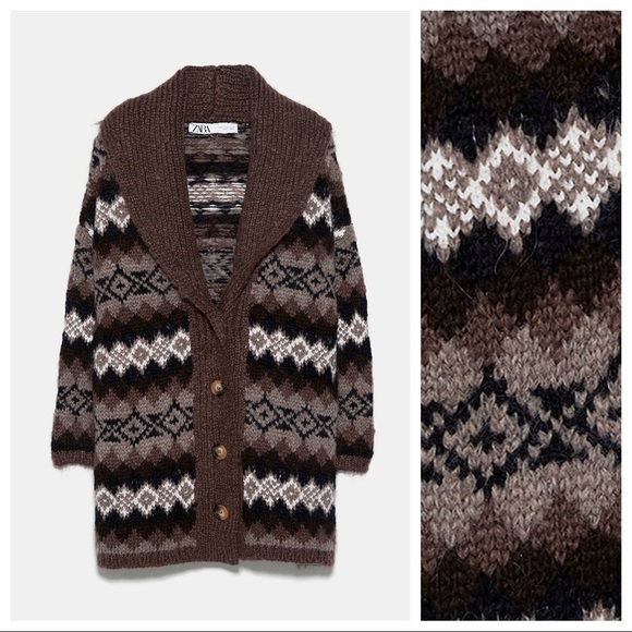 NWT. Zara Oversized Knit Jacquard Cardigan Size L. - Picture 4 of 7